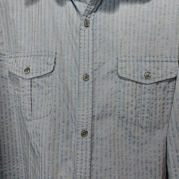 Marc Anthony Mens Slim Fit Button Shirt XL Roll Tab Sleeves Slate Blue Seersucke - Picture 7 of 7